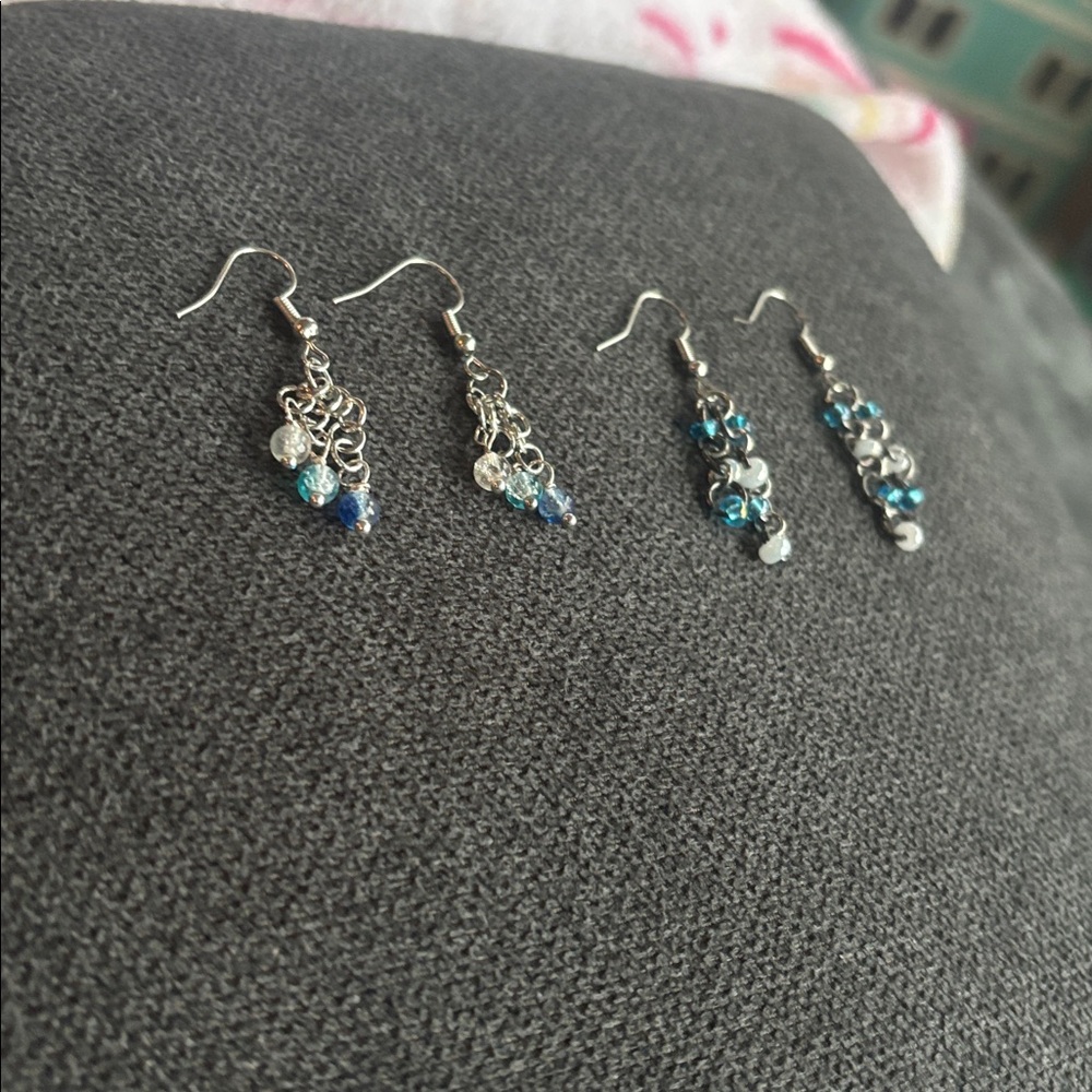 Silver and Blue Beaded Dangle Earrings- hand crafted - Picture 8 of 12